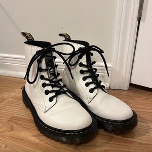 White Leather Lace-Up Combat Boots - Dr. Martens Style